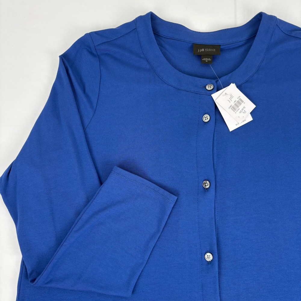 J Jill Wearever Button Down Tunic‎ Top Cardigan Blue Womens Medium NWT